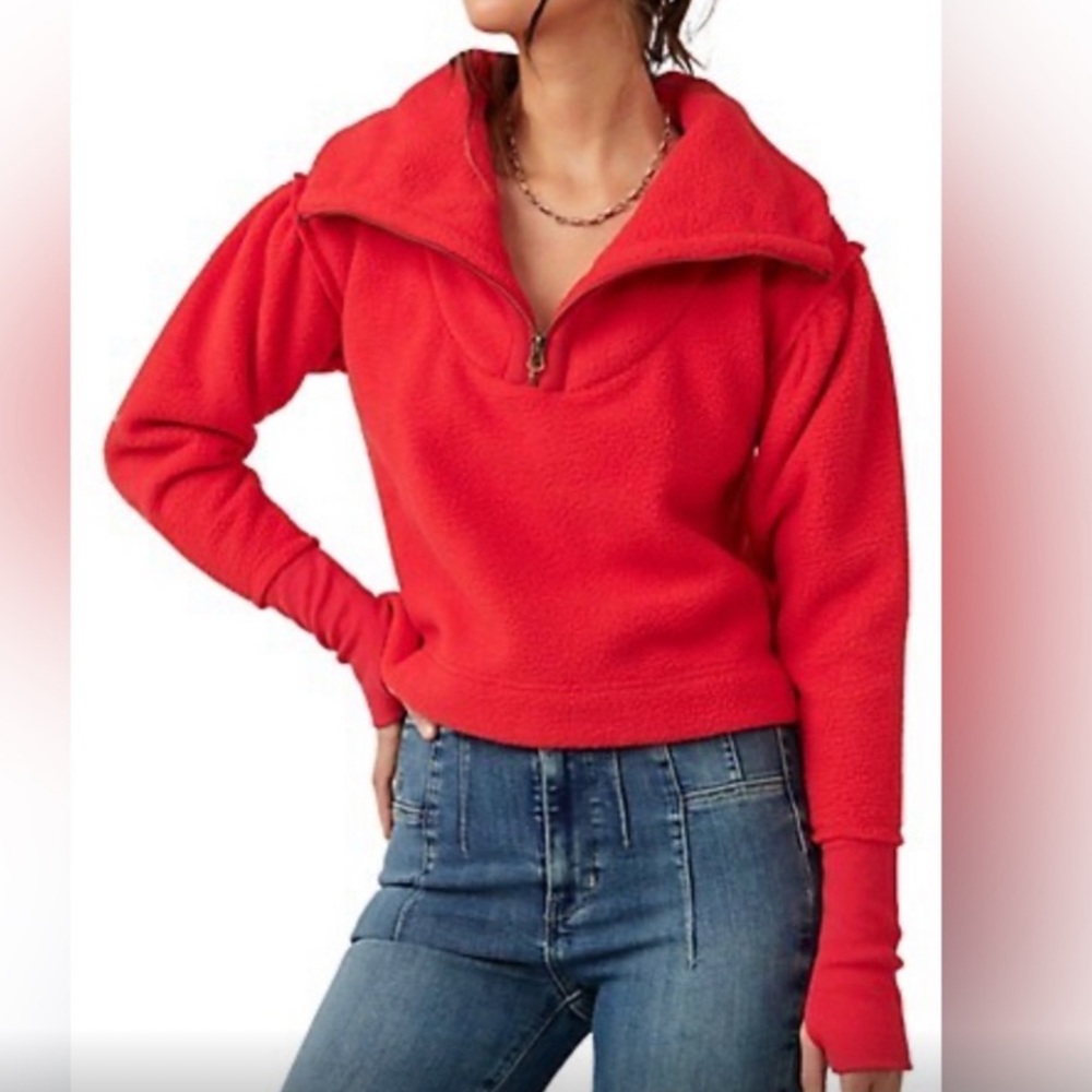 Free People Red Half-Zip Sweater
